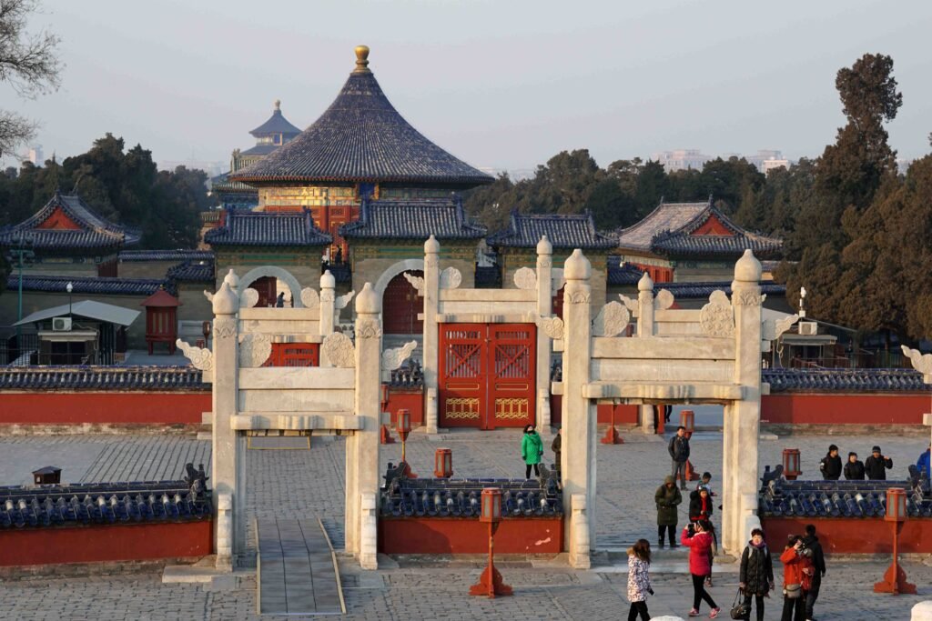 Standing on the Circular Mound Altar overlooking the Temple of Heaven complex 